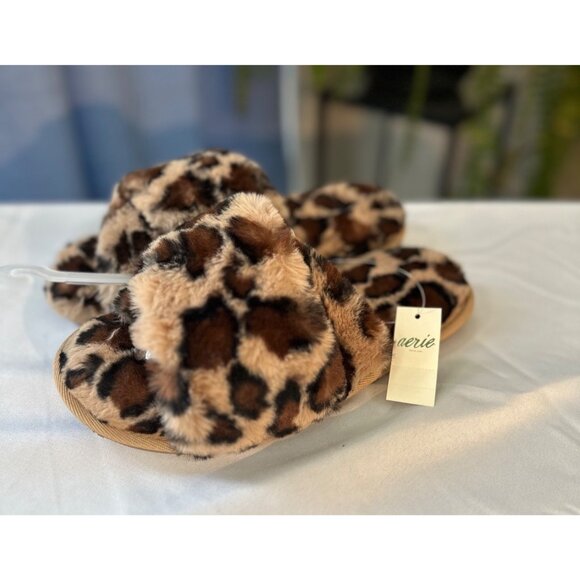 Aerie Slippers | Minky Soft Leopard Print Faux Fur Memory Foam Sole NWT - Picture 7 of 8